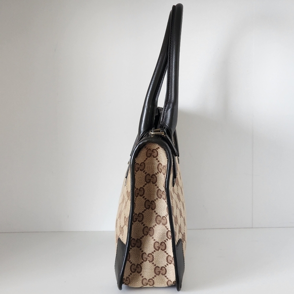 Vintage Gucci GG Supreme Monogram Canvas Brown Leather Mini Zippered Tote Bag - Picture 14 of 16